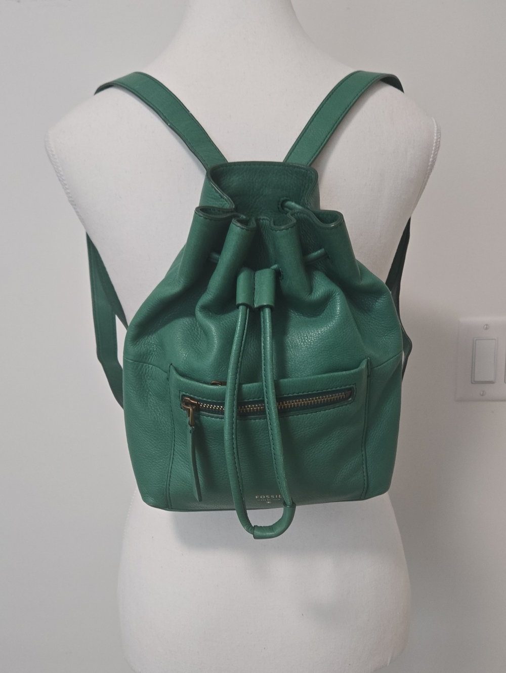 Fossil  Green Pebbled Leather Drawstring Backpack